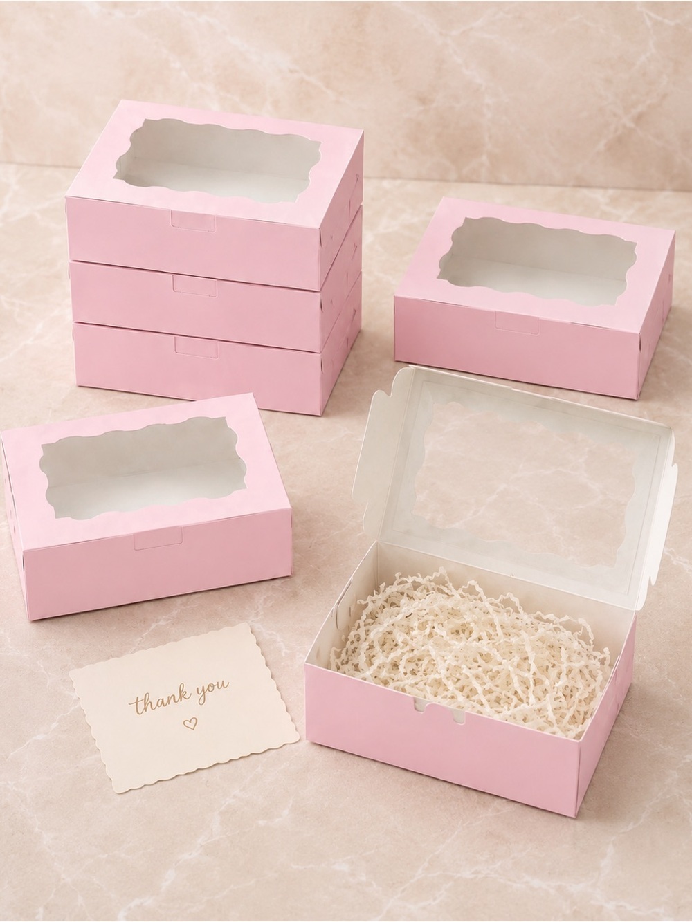 Pastel Pink Window Gift Boxes Set of 6 Boutique Gift Packaging Stationery Favors
